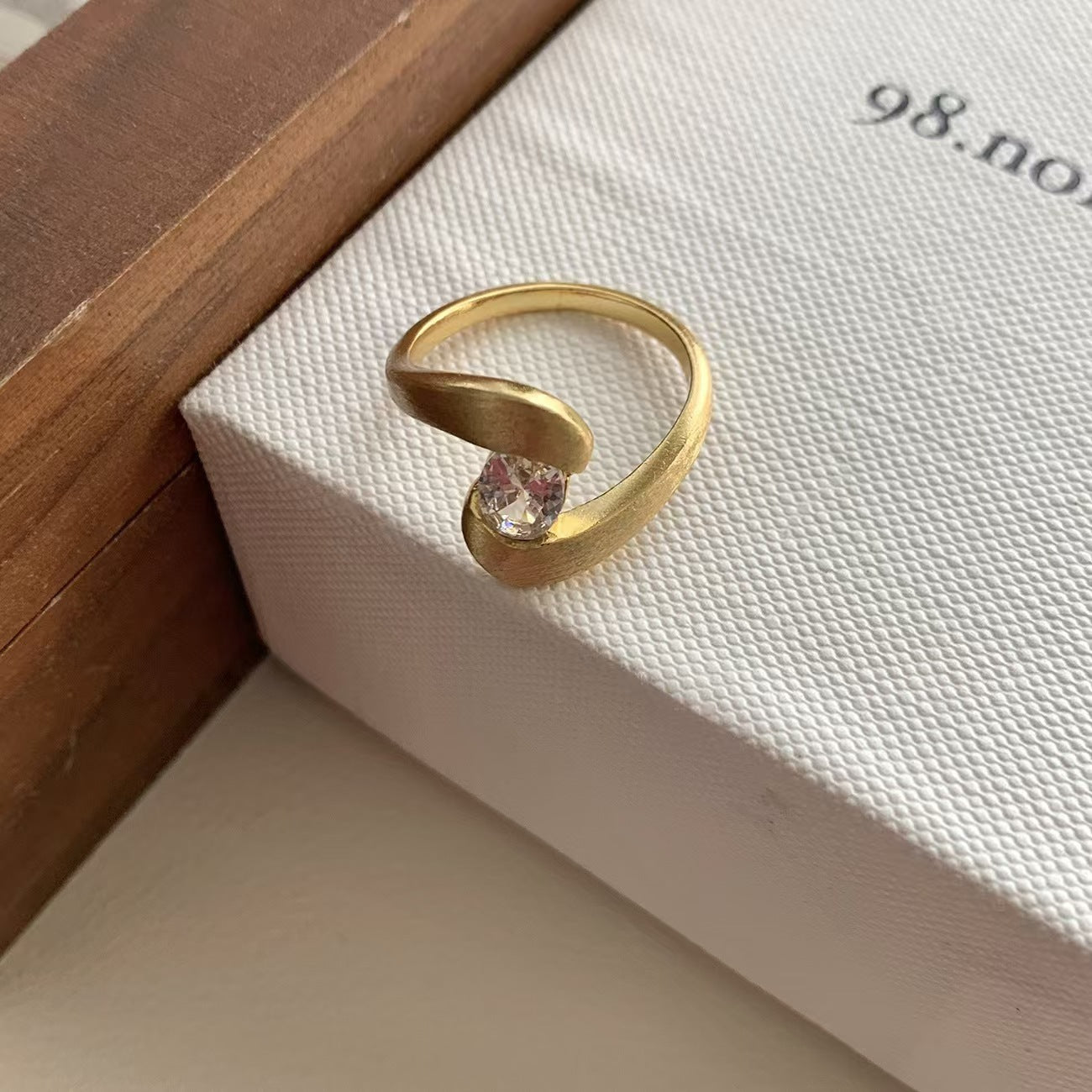 Irregular With Personality Brushed Zinc Alloy Ring Female Niche Inlaid Zircon