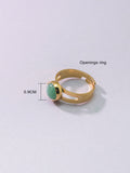 Green Natural Stone Inlaid Retention Copper-plated Gold Retro Personalized Ring