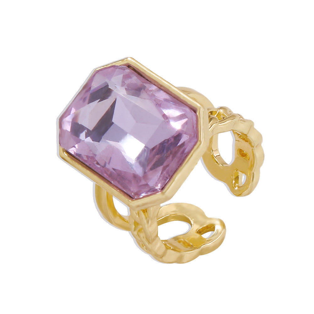 R0475 Square Gemstone Ring Opening Adjustable