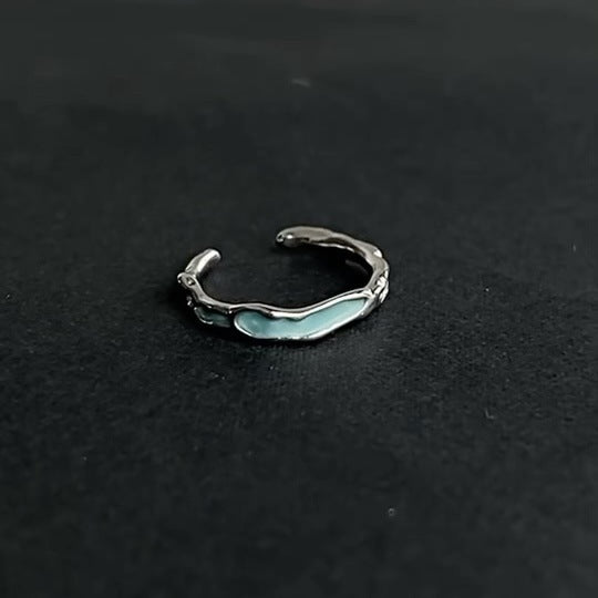Original Navy Blue Enamel Texture Couple Couple Rings